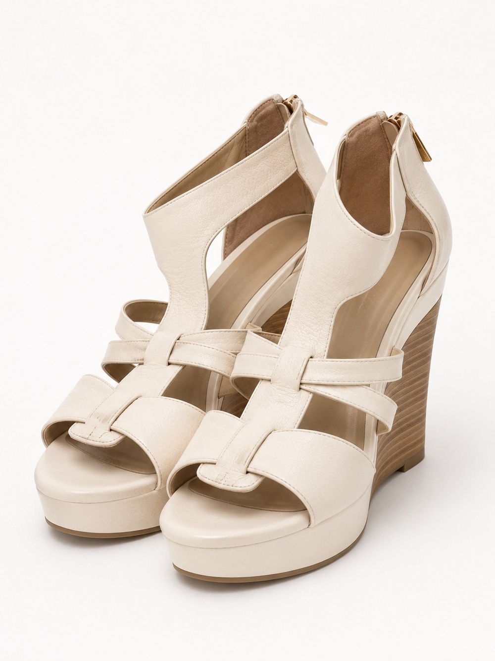 INC International Concepts Cream Strappy Wedge Sandals - Women Size 10